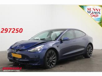 krockskadad bil auto Tesla Model 3 Performance AWD 75 kWh Pano Navi Cruise Clima Memory Leder SHZ LrHZ Camera PDC 2021/8